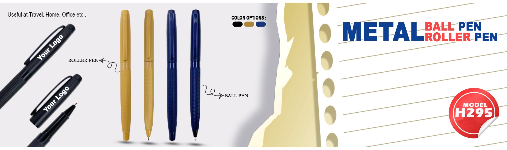 Metal ball and roller pen