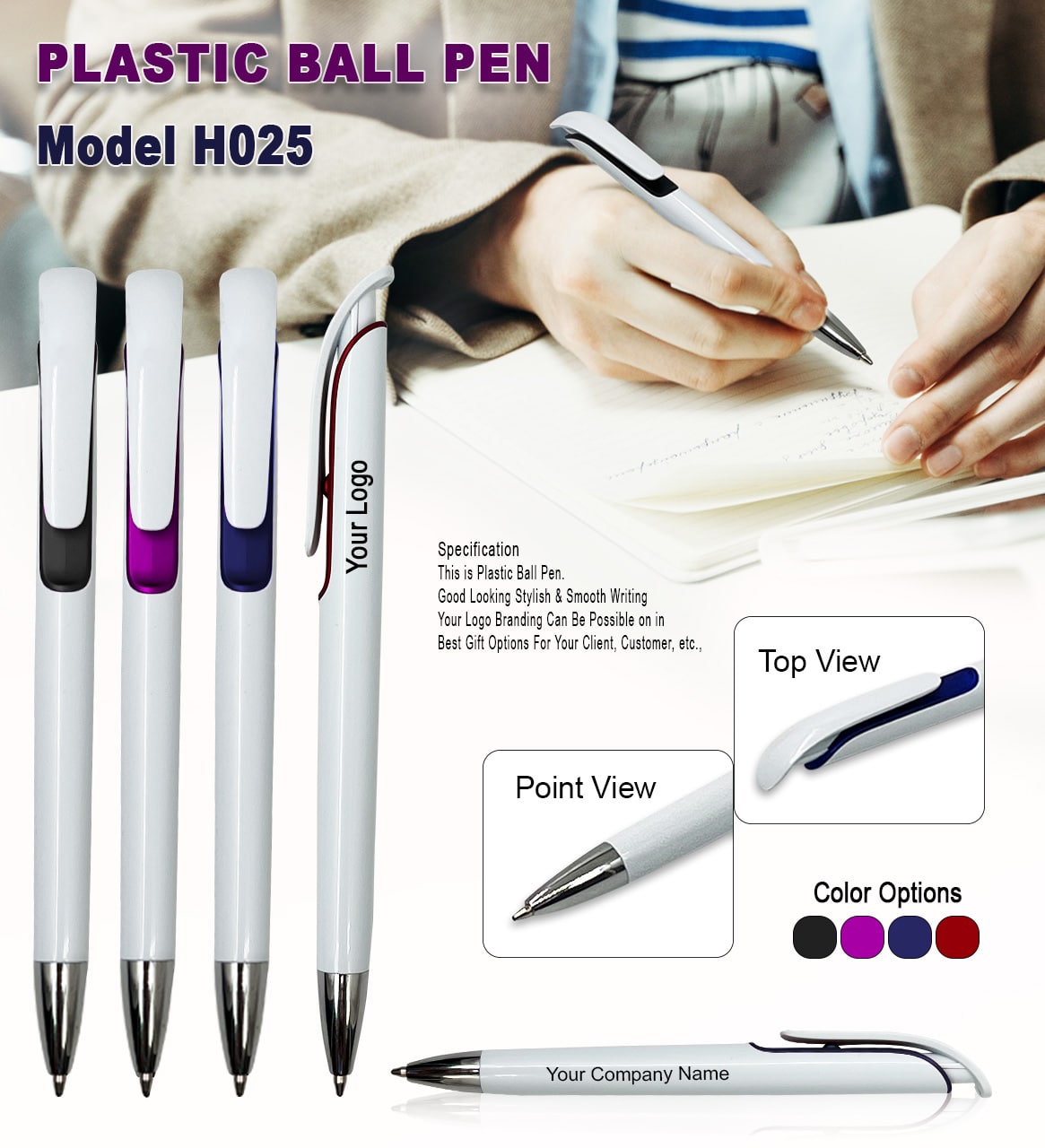 H025 Premium Plastic Ball Pen for Corporate Gifting, Promotional Branding