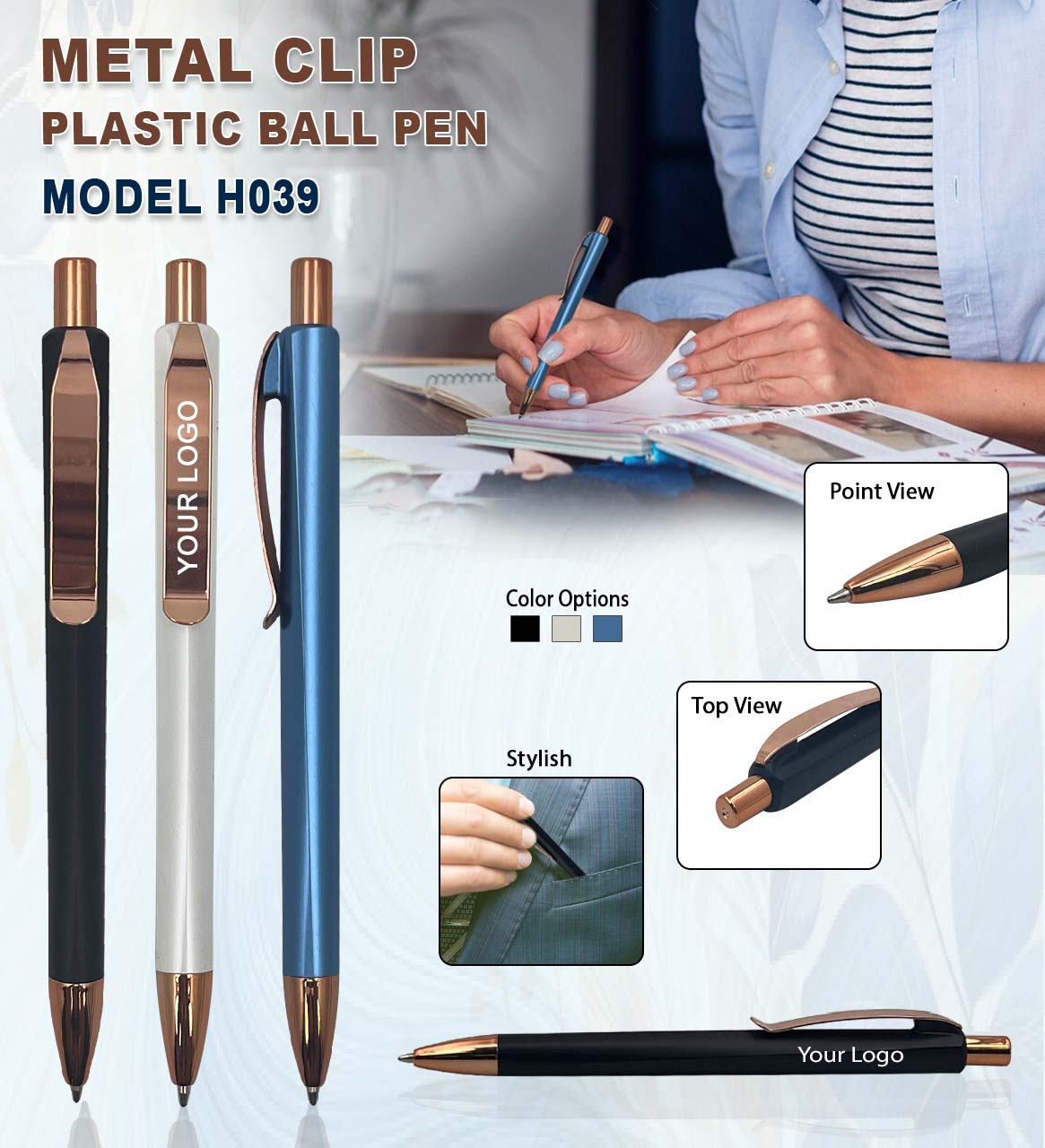 H039 Premium Metal Clip Plastic Ball Pen for Corporate Gifting & Executive Branding