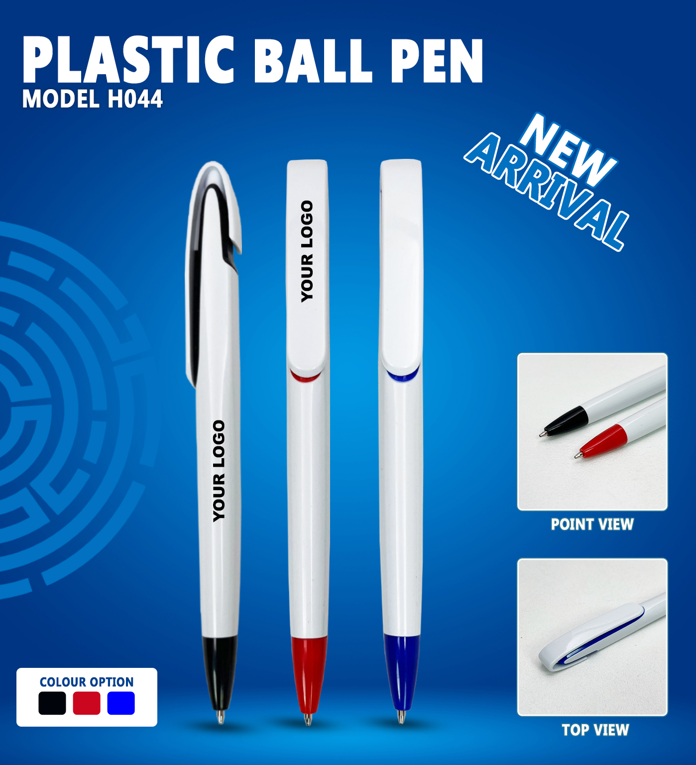 H044 Premium White Plastic Ball Pen with Custom Logo Printing for Corporate Gifting & Promotions