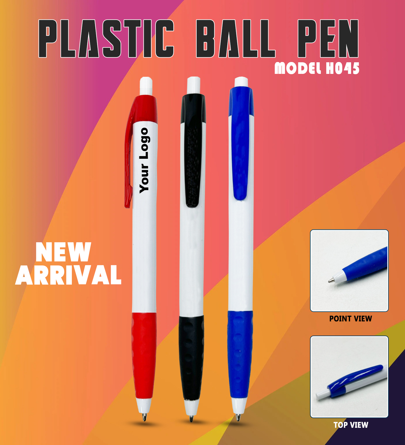 H045 Plastic Ball Pen with Curved Grip for Corporate Gifting & Promotional Branding