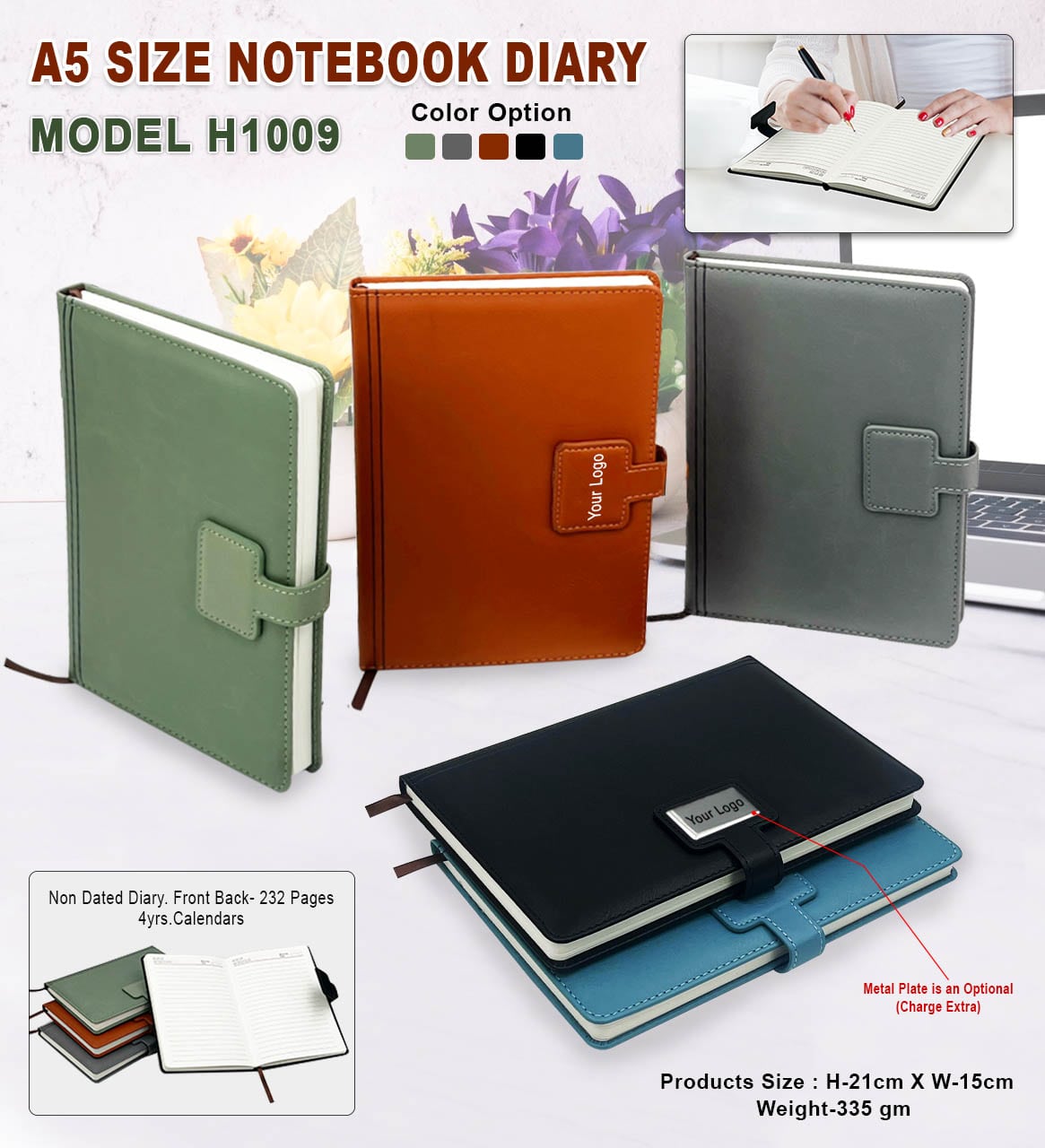 A5 PU Leather Notebook Diary with Strap Lock – Corporate Gift Diary H1009