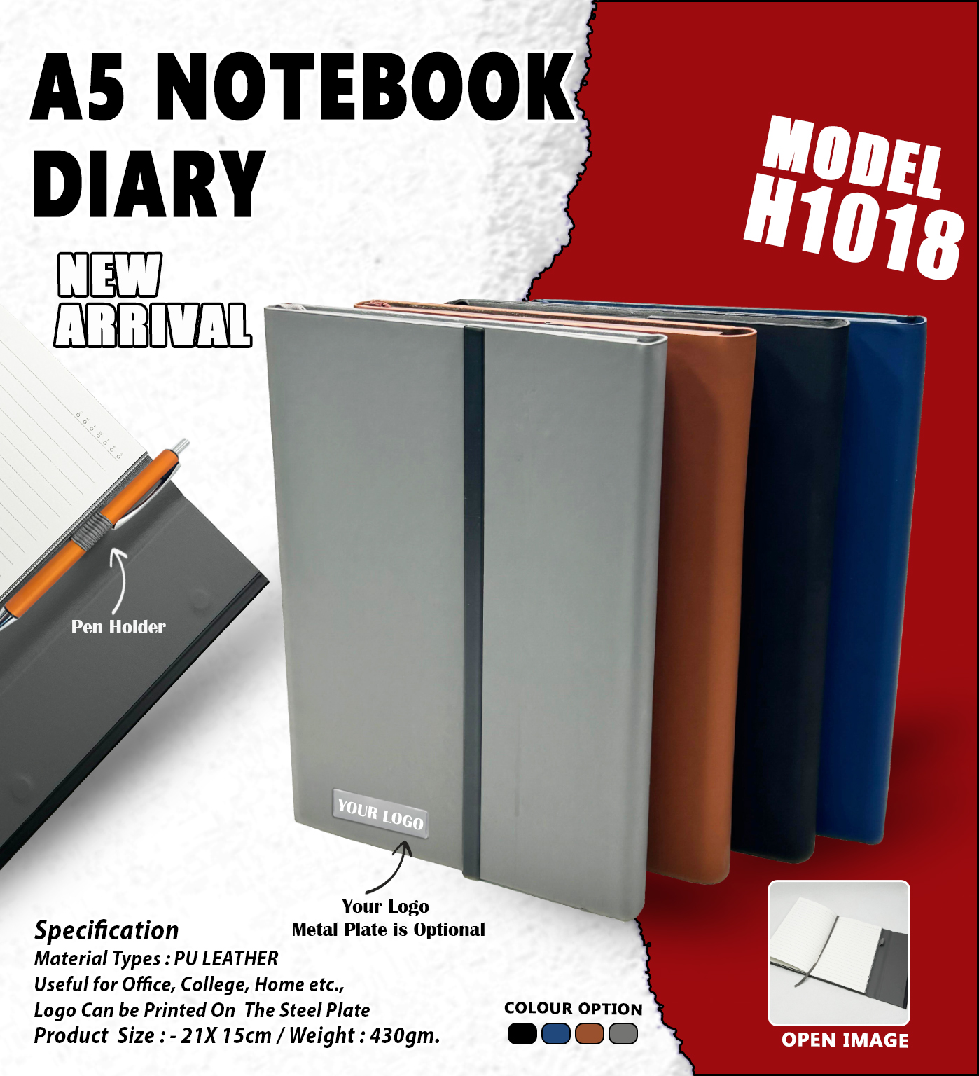 H1018 Premium A5 Notebook Diary with Logo Branding for Corporate Gifts