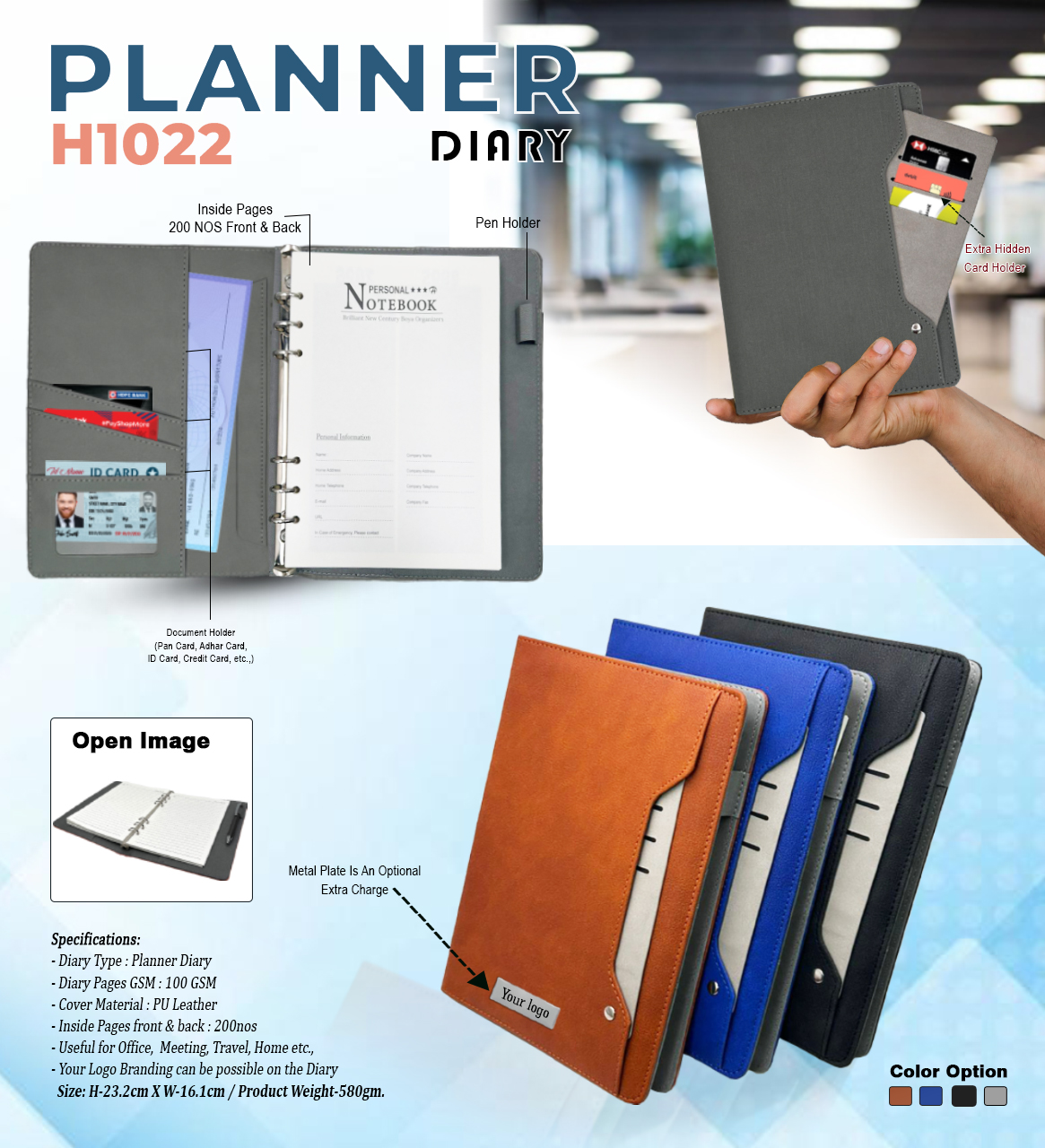 PU Leather Planner Diary with Card Holder & Ring Binder