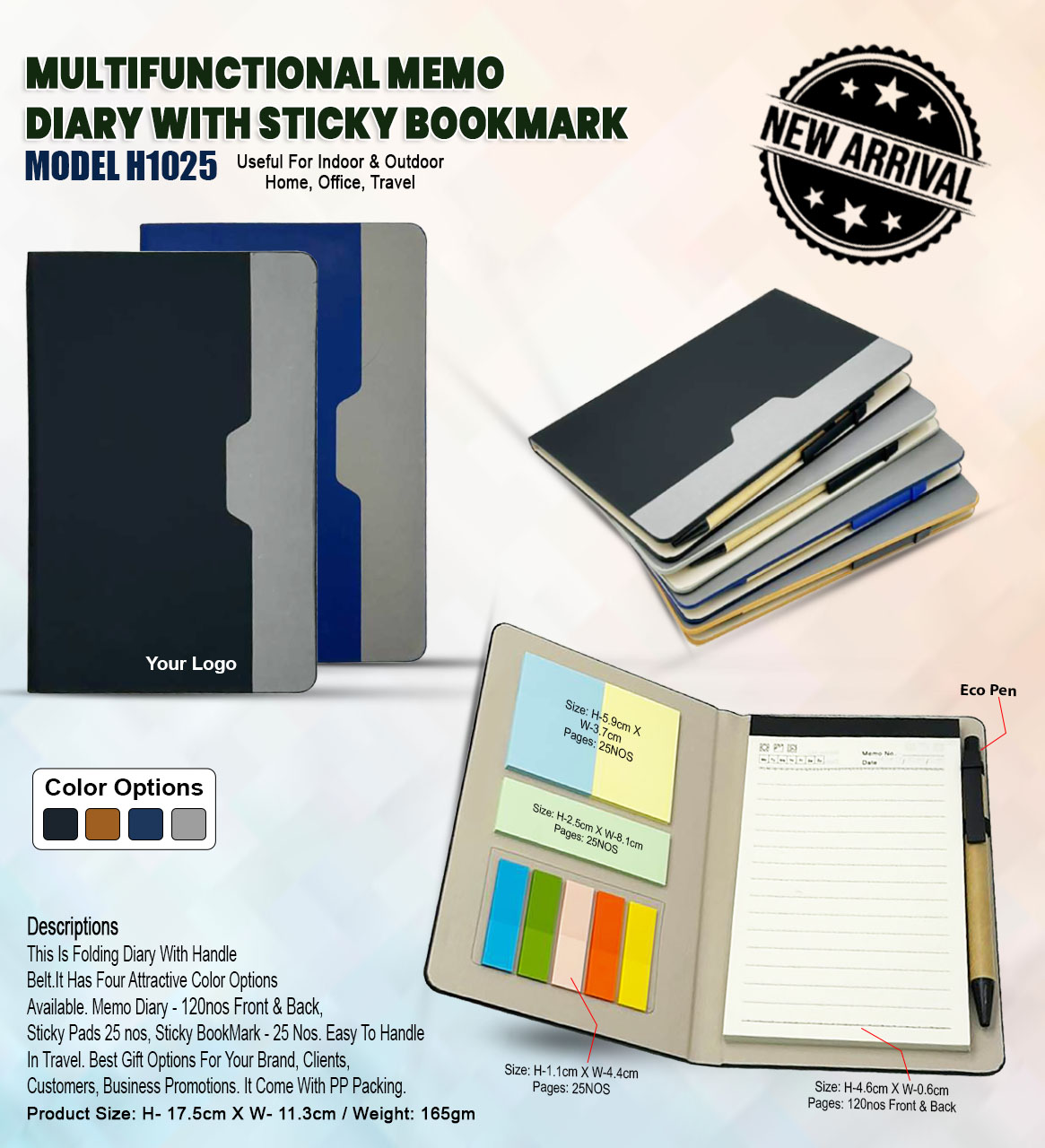 H1025 Multifunctional Memo Diary with Sticky Notes & Bookmark