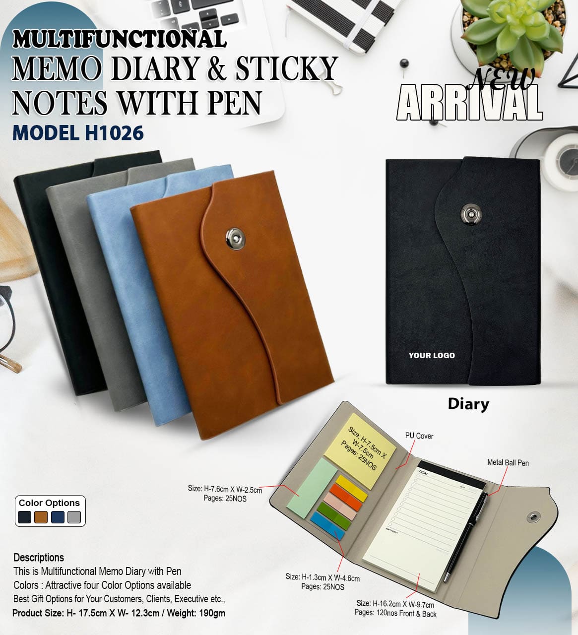 H1026 Multifunctional Memo Diary with Sticky Notes & Pen for Corporate Gifting