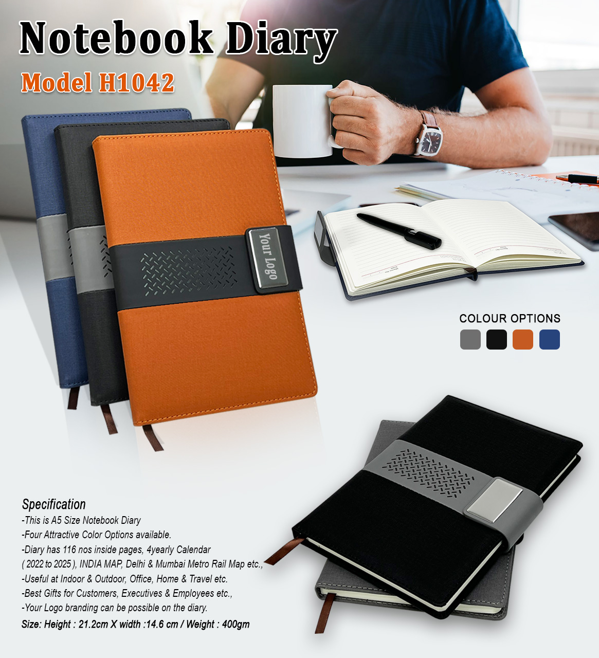 A5 PU Leather Notebook Diary with Metal Accent Strap – Premium Executive Journal