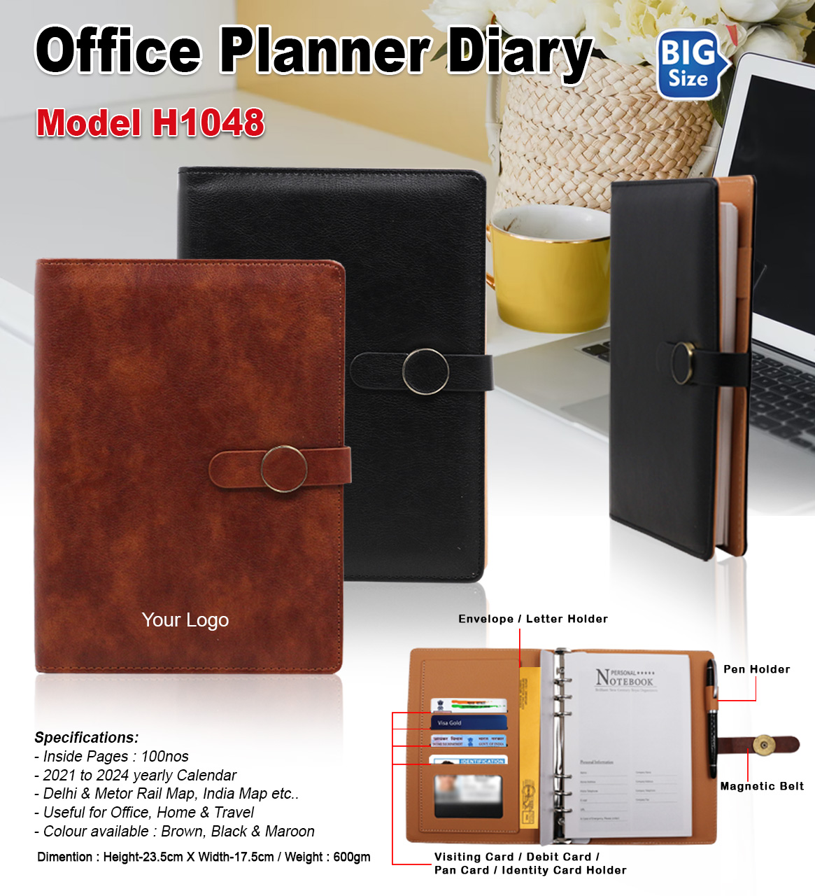 H1048 Premium Office Planner Diary with Magnetic Closure for Corporate Gifting & Executive Branding