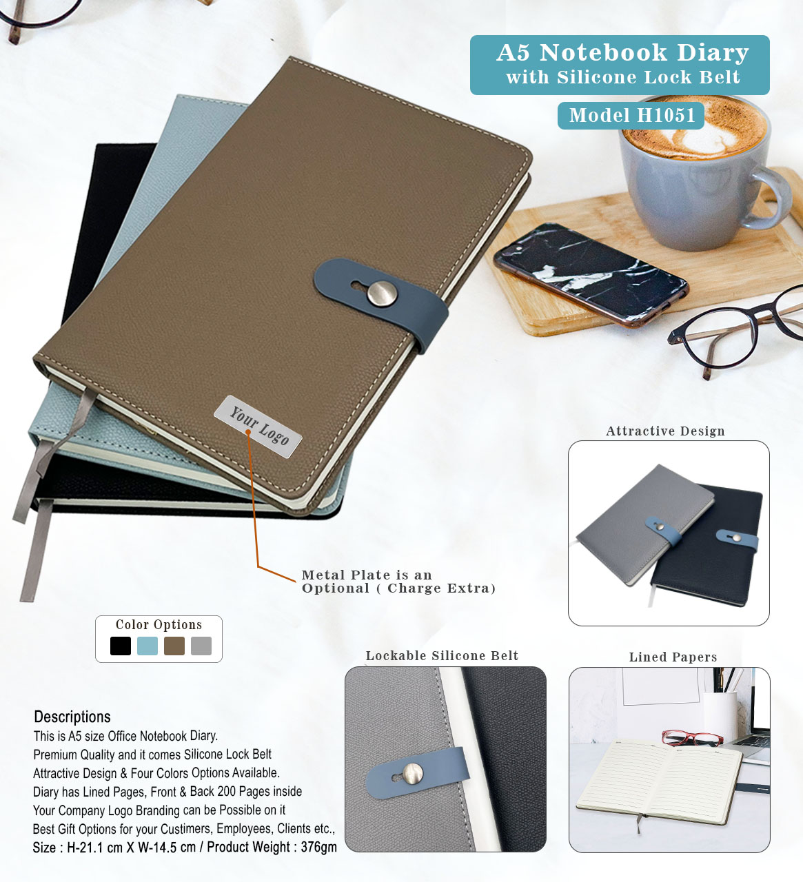 A5 PU Leather Notebook Diary with Silicone Lock