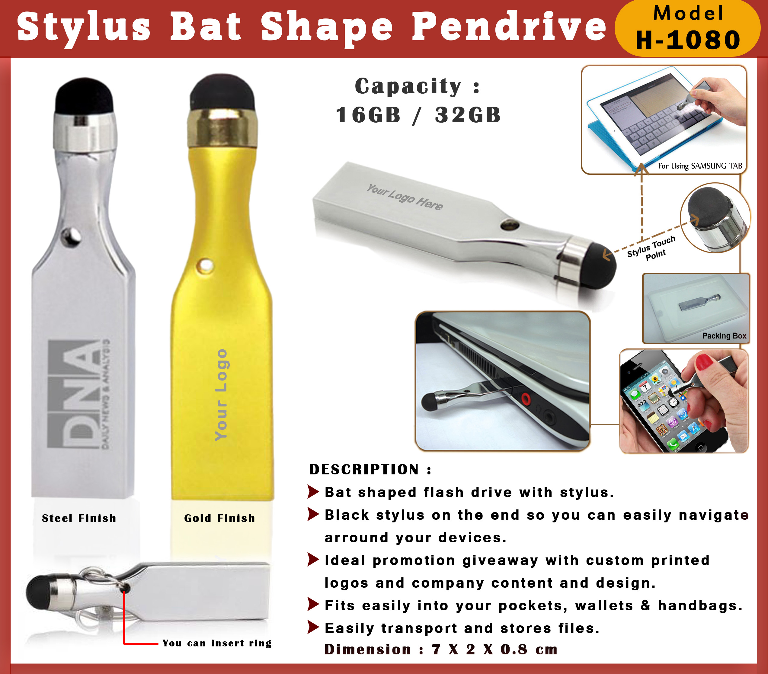 Stylus Bat Shape Pendrive