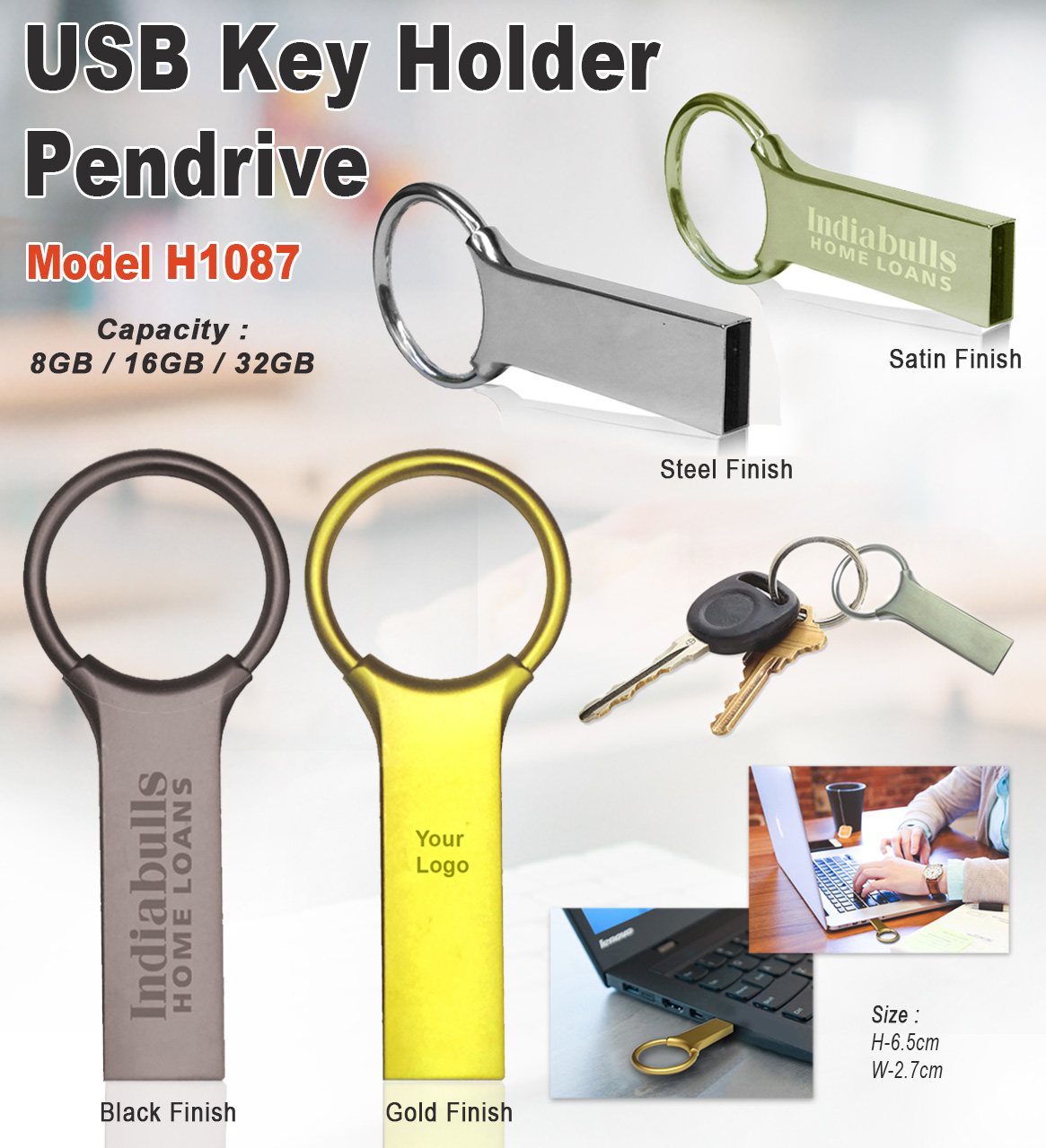 USB Key Holder Pendrive - Gold