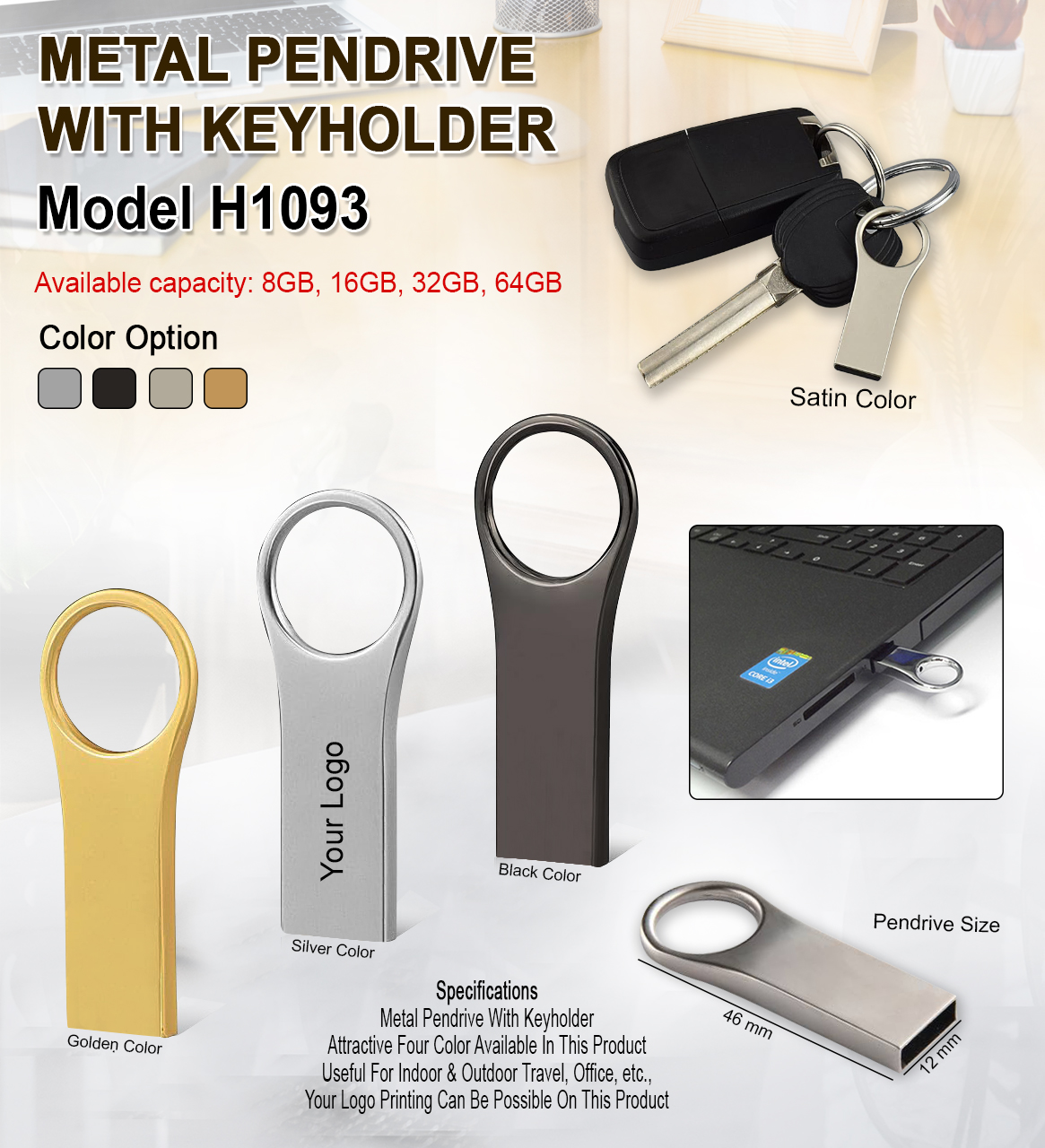 Pendrive With Keyring Holder - Gold