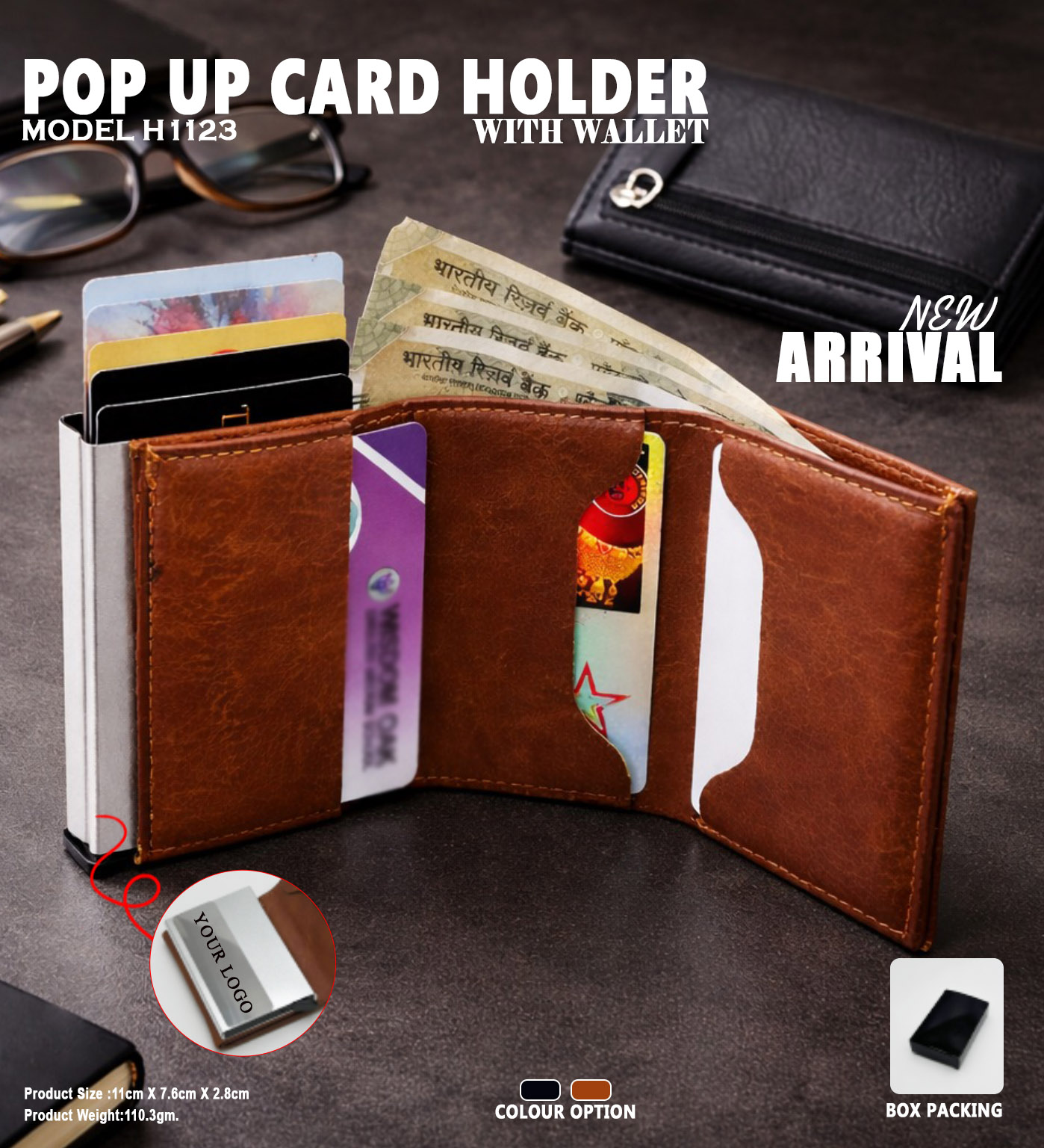 H1123 Premium Pop Up Card Holder Wallet with RFID Style Design for Corporate Gifting & Executive Branding