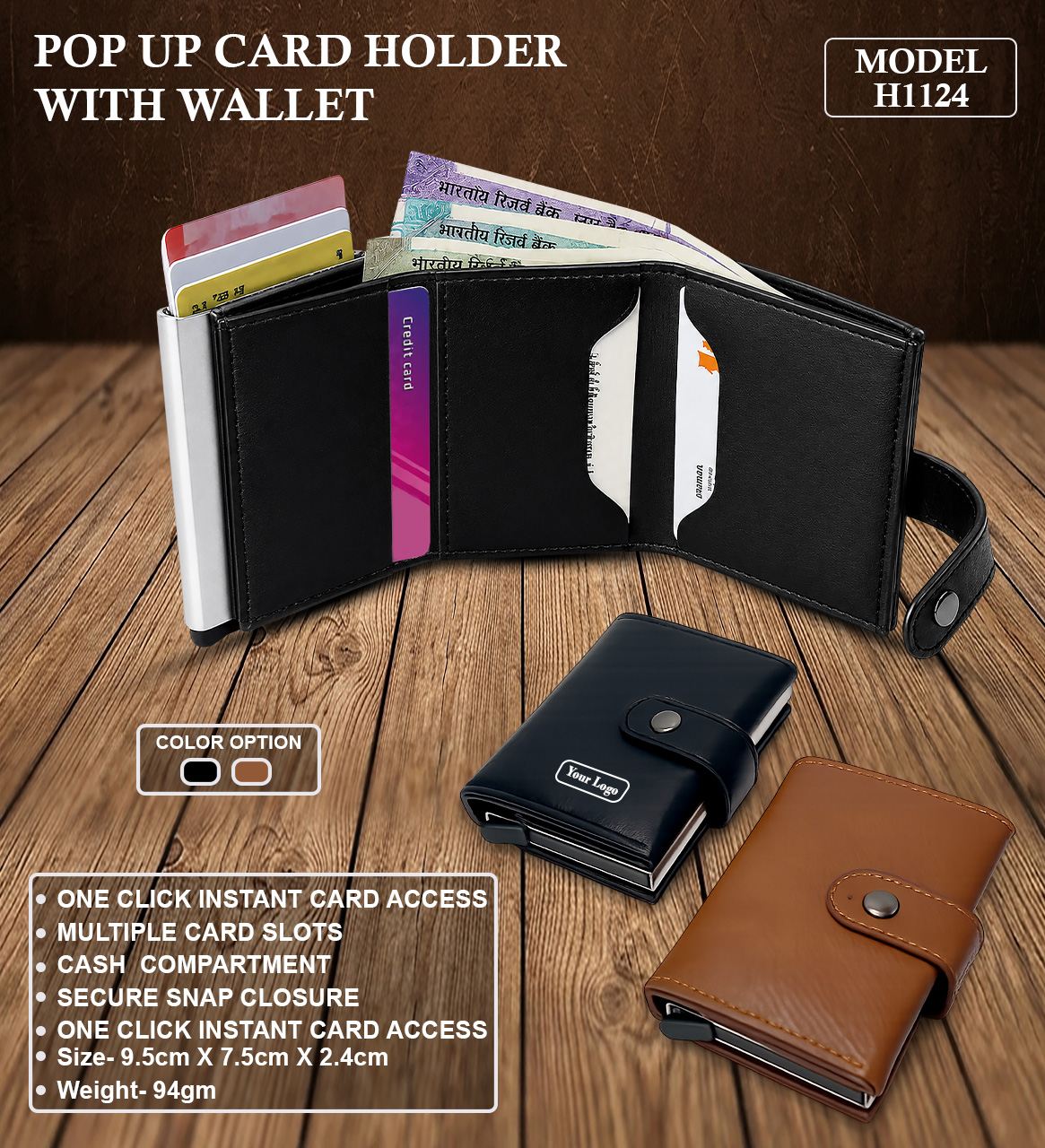 H1124 Premium Pop-Up Card Holder Wallet with RFID Style Aluminum Card Case for Corporate Gifting