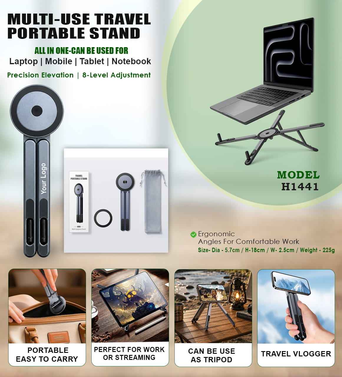 H1441 Multi-Use Travel Portable Stand for Laptop, Mobile & Tablet | Foldable Corporate Gift