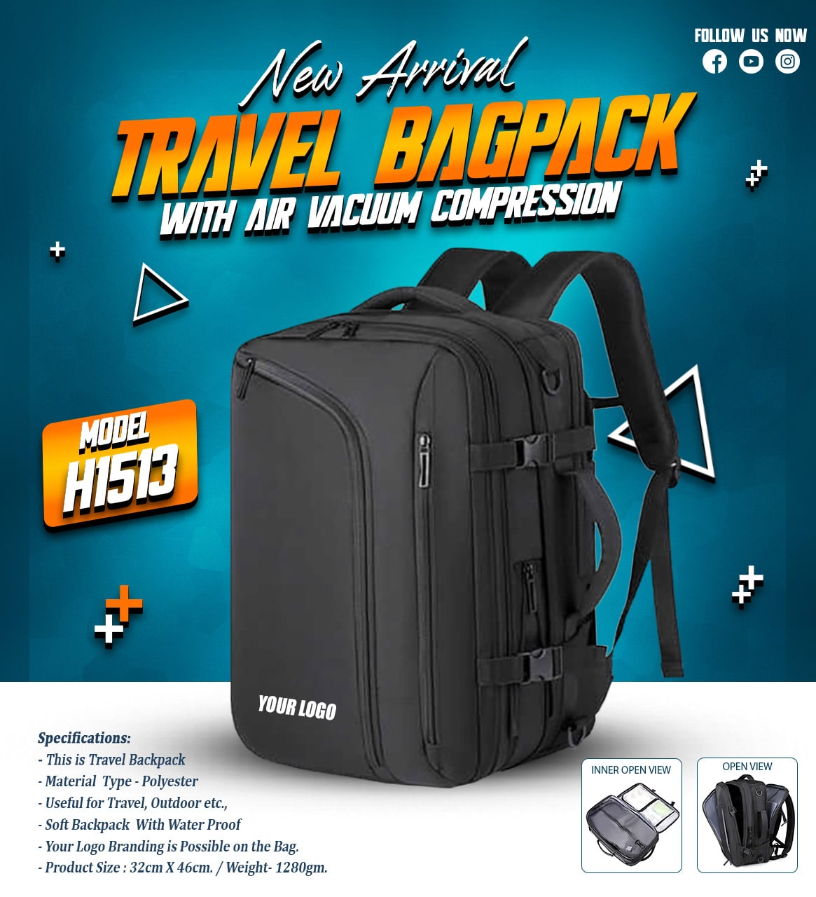 Travel Backpack with Air Vacuum Compression