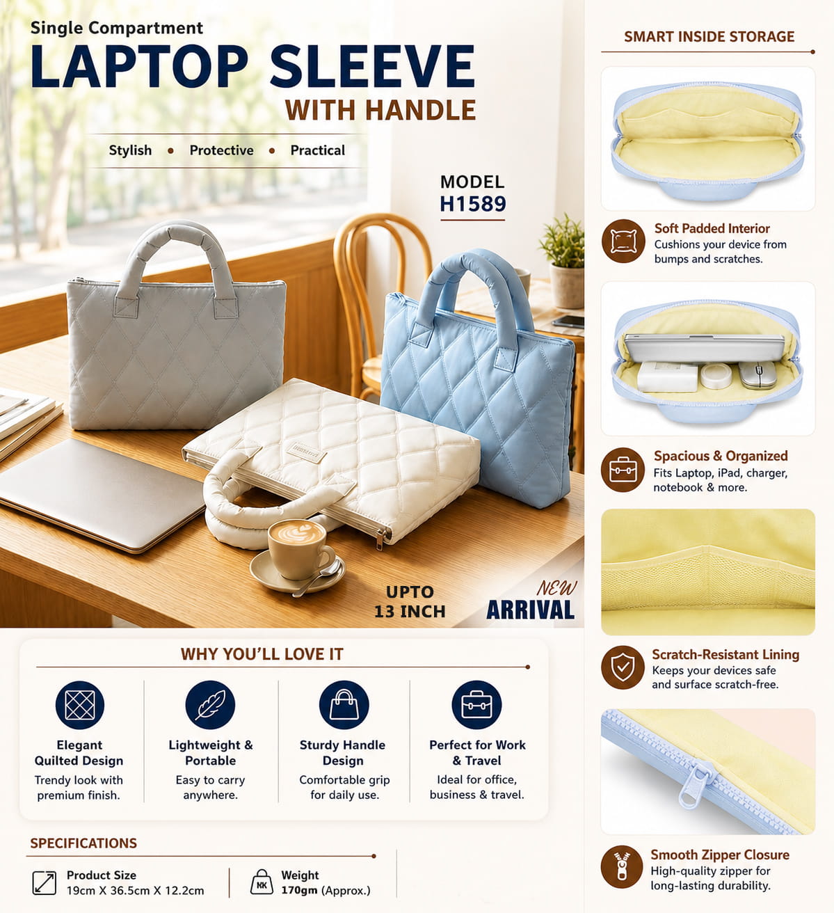 Laptop Sleeve with Handle ( Single Compartment )
