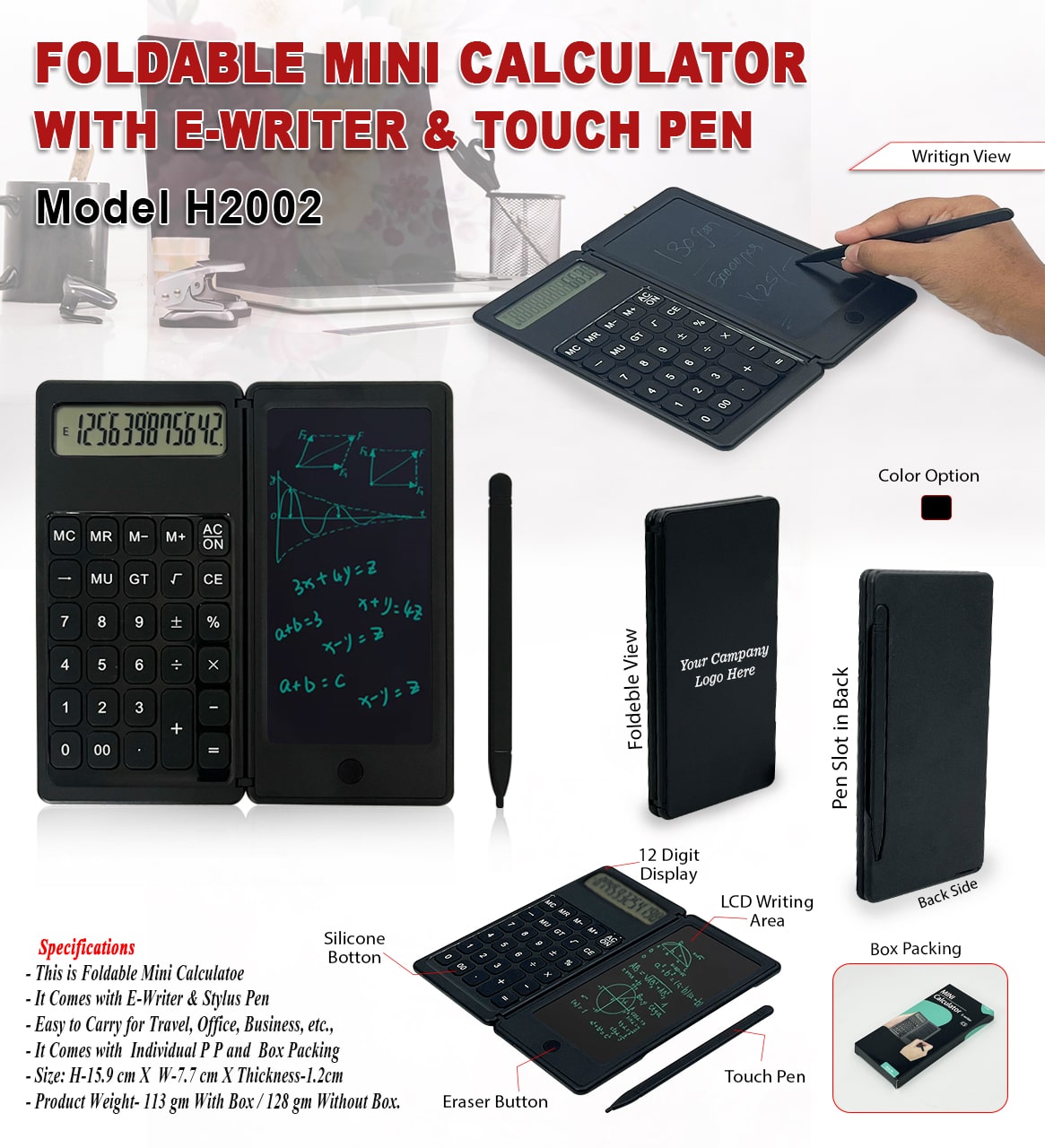 Foldable Mini Calculator with LCD E- Writer & Pen