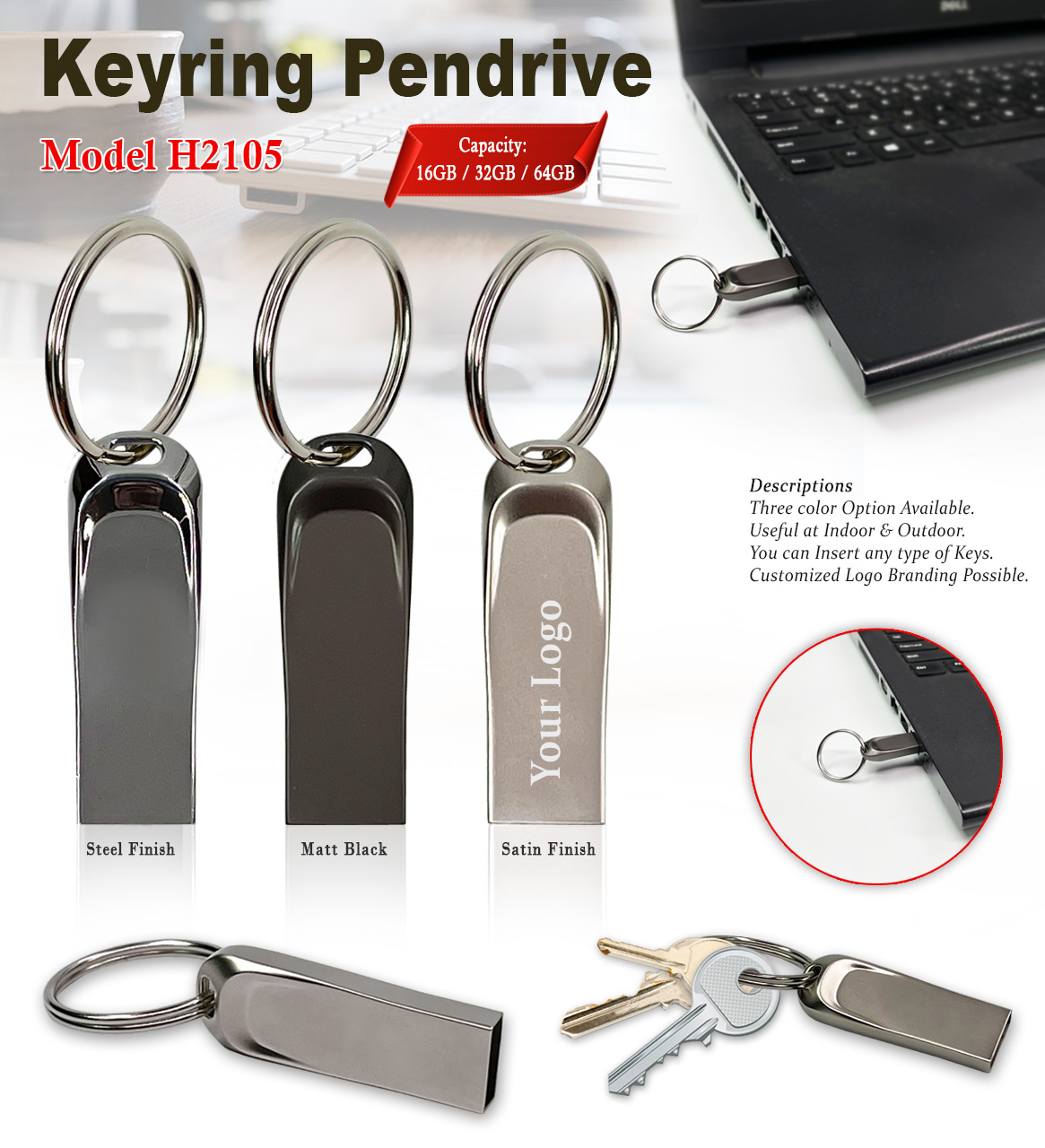 Keyring Pendrive - Black
