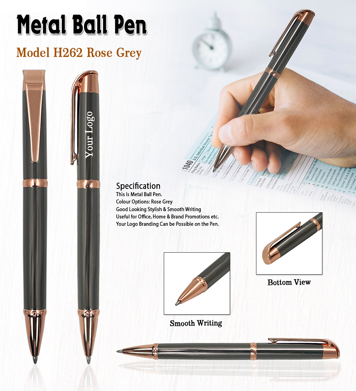 Metal Roller Pen - Silver Black