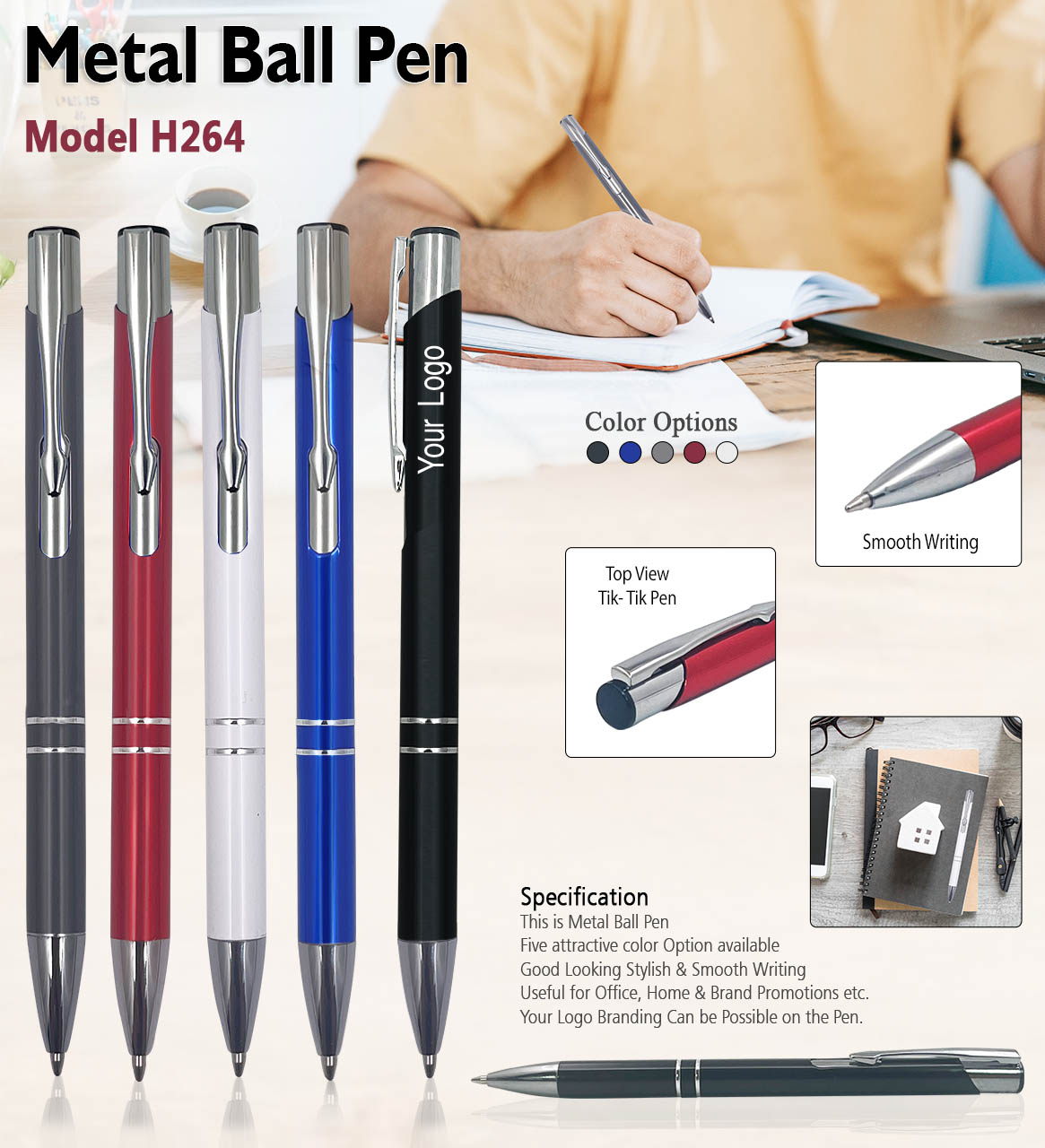H264 Premium Metal Ball Pen for Corporate Gifting, Business Promotions & Executive Branding