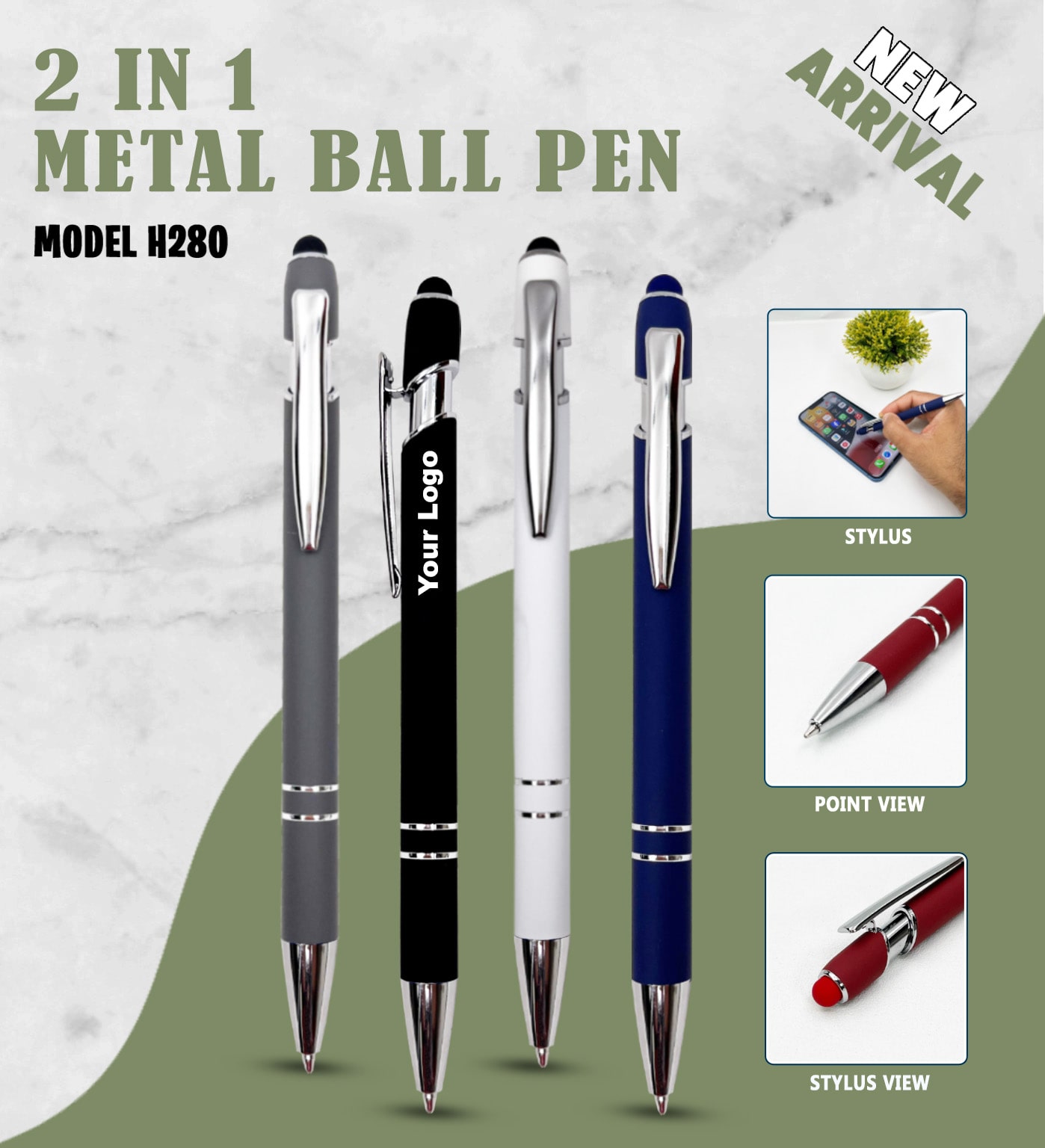 H280 2-in-1 Metal Ball Pen with Stylus for Corporate Gifting & Executive Branding