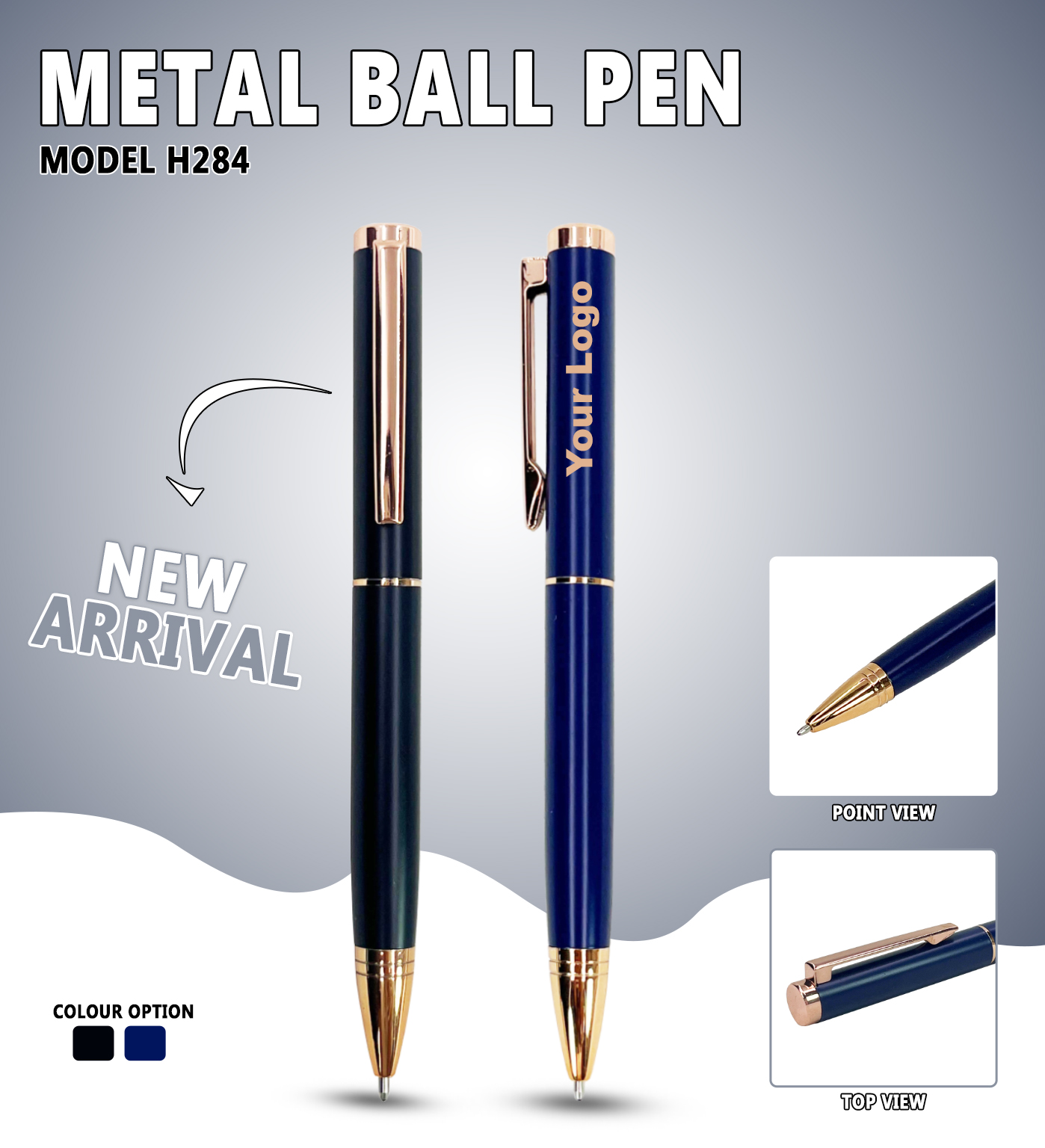 H284 Premium Plastic Ball Pen with Gold Trim | Executive Promotional Ball Pen