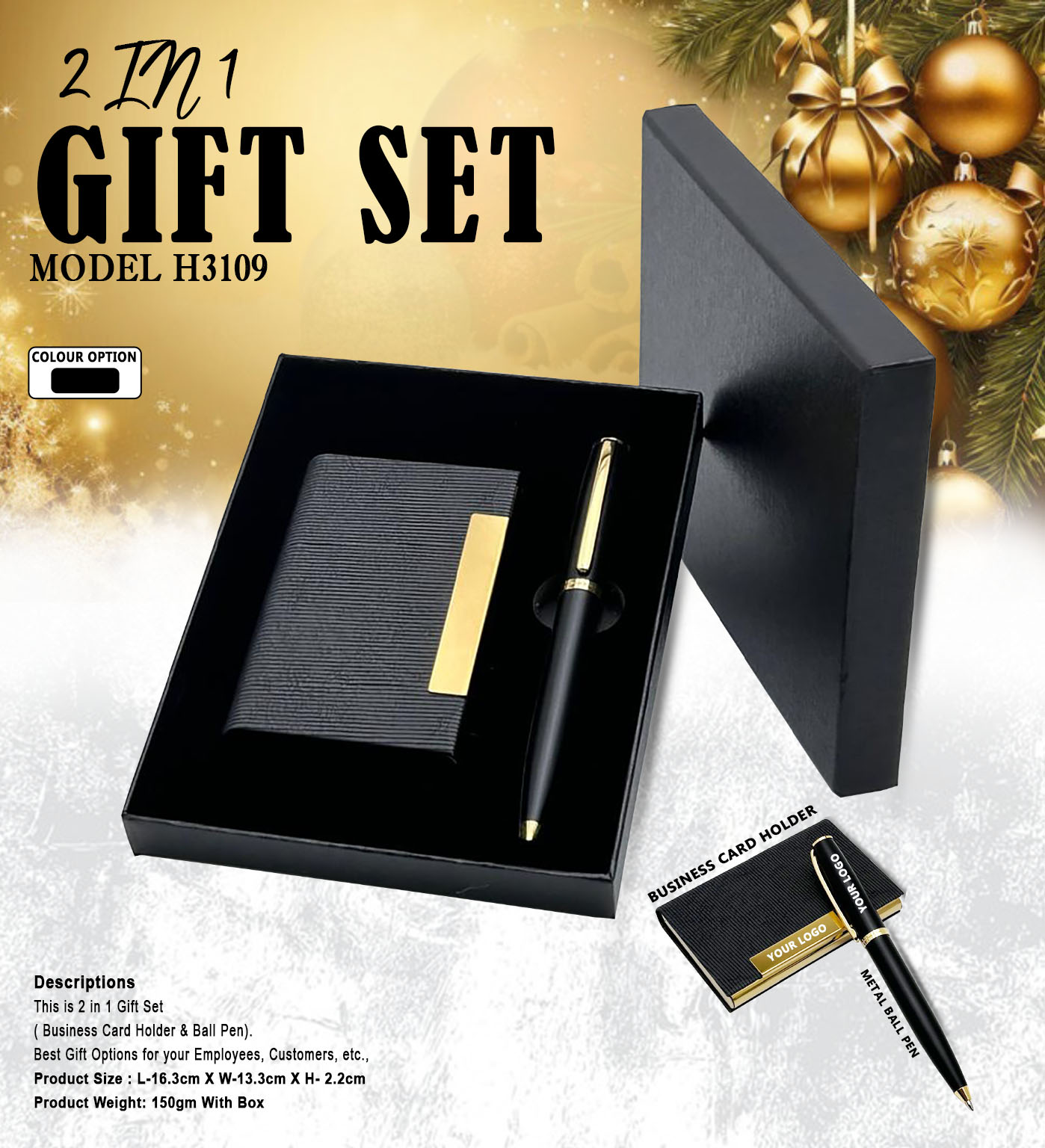 H3109 Premium Business Card Holder & Metal Ball Pen Gift Set