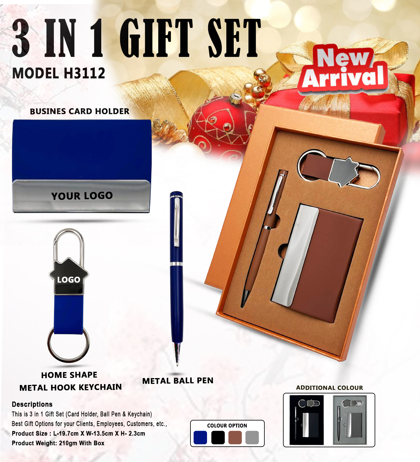 H3112 Premium 3-in-1 Executive Gift Set with Metal Pen, Business Card Holder & Keychain for Corporate Gifting