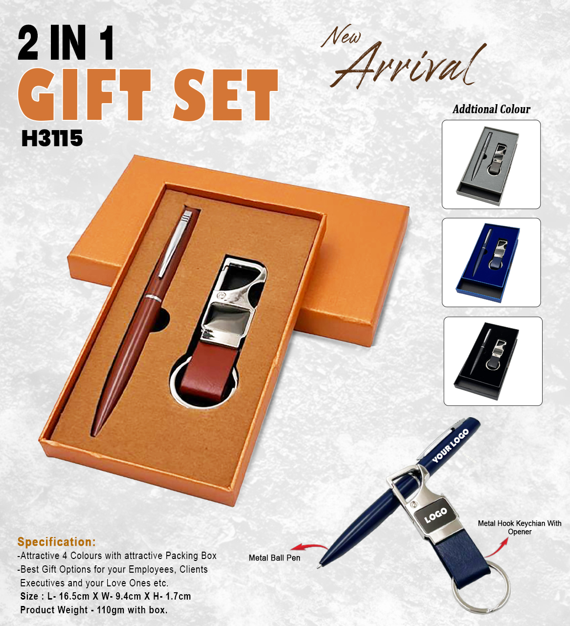 H3115 Premium 2-in-1 Executive Gift Set – Metal Pen & Leather Keychain Bottle Opener