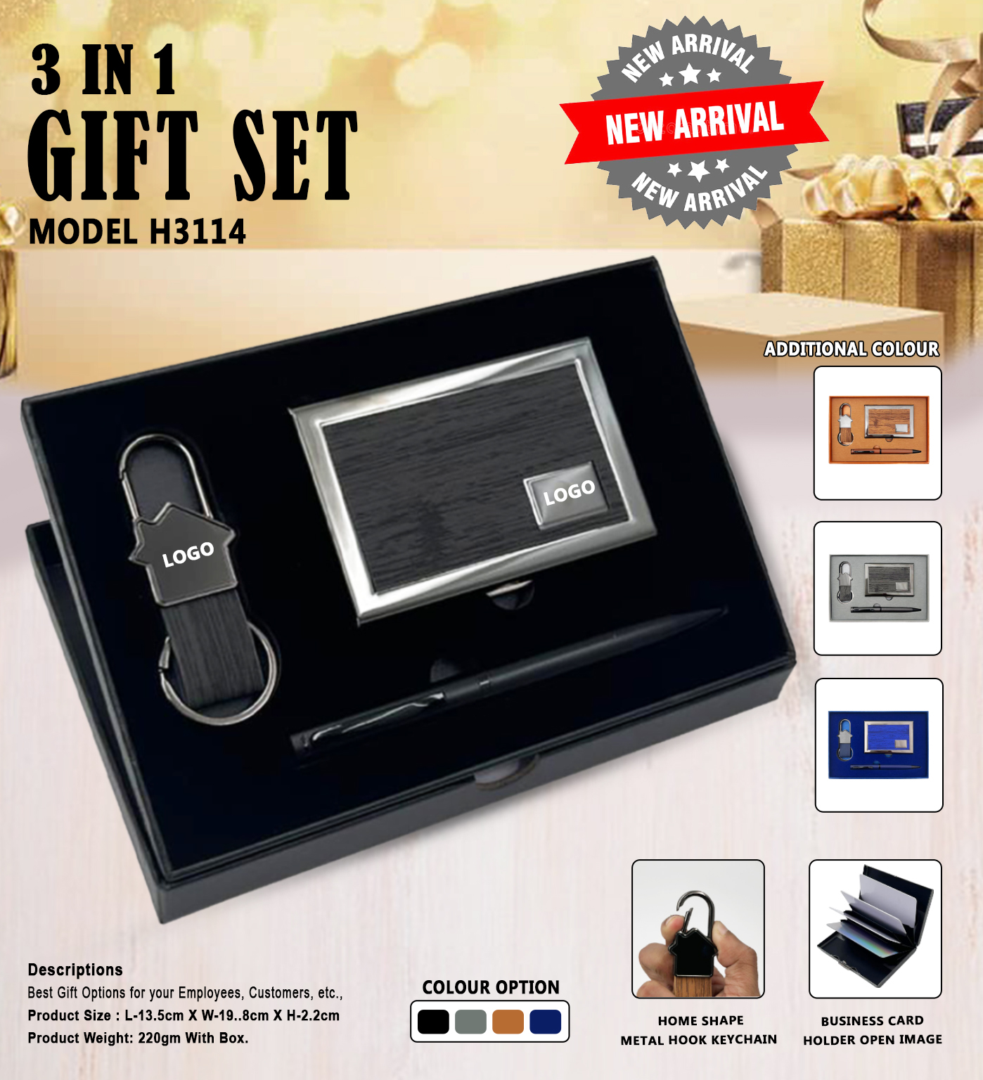 H3116 Premium Metal Pen & Oval Keychain Gift Set for Corporate Gifting & Executive Branding