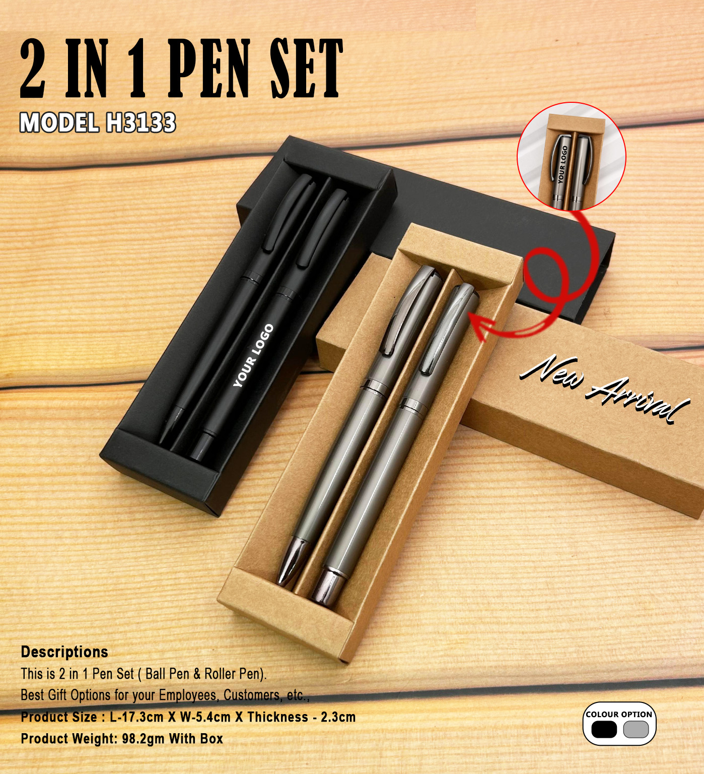 2 IN 1 Ball And Roller Pen Gift Set With Box