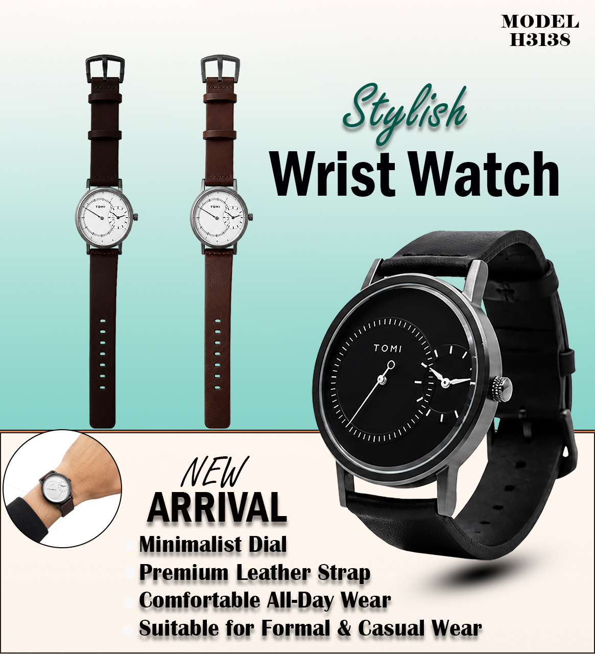 H3138 Premium Leather Strap Wrist Watch Gift Set for Corporate Gifting & Executive Branding