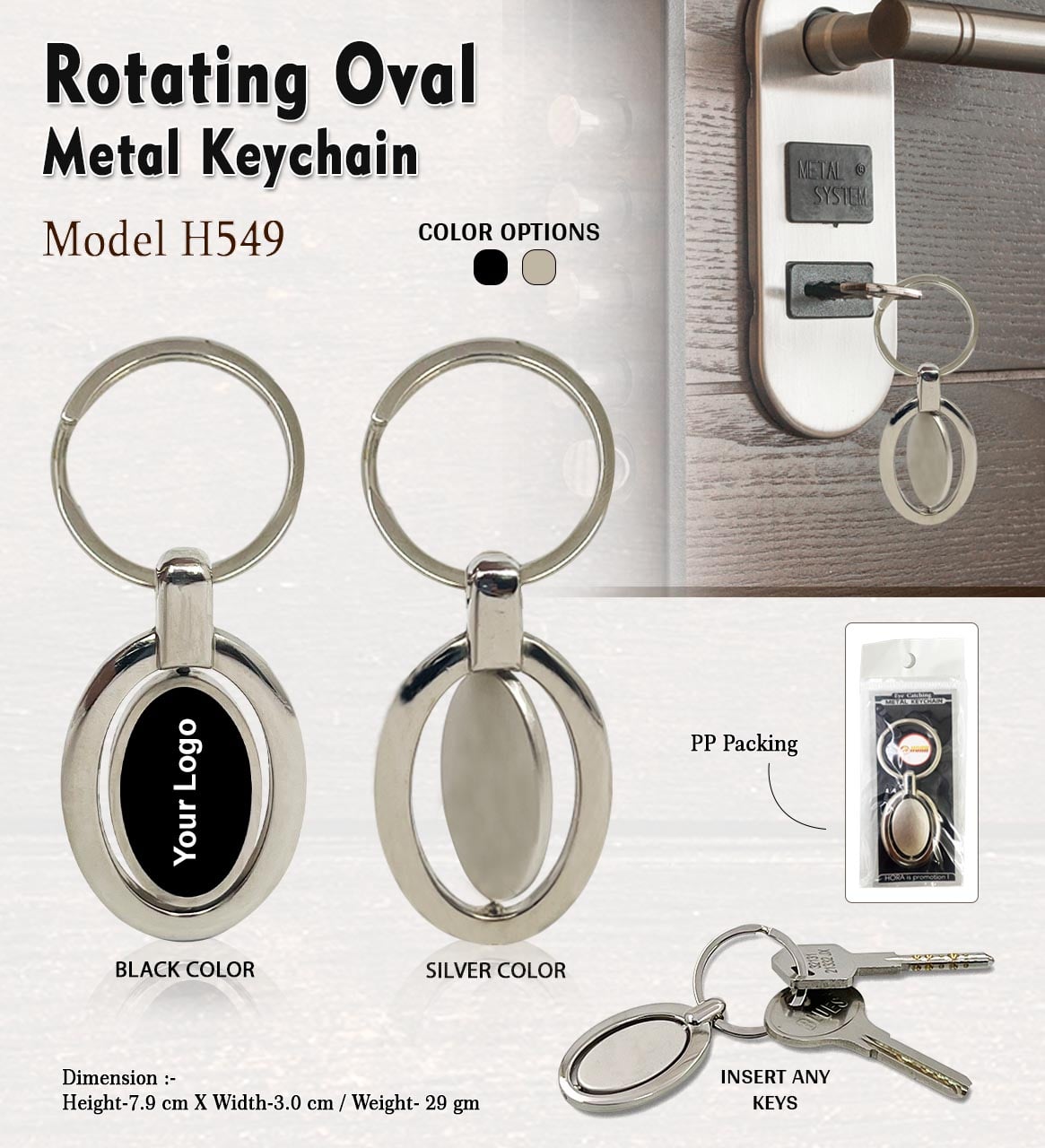 Rotating Metal Keychain - Silver