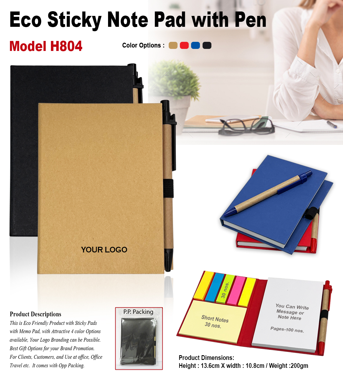 Eco Note Pad-Sticky Pad With  Ball Pen