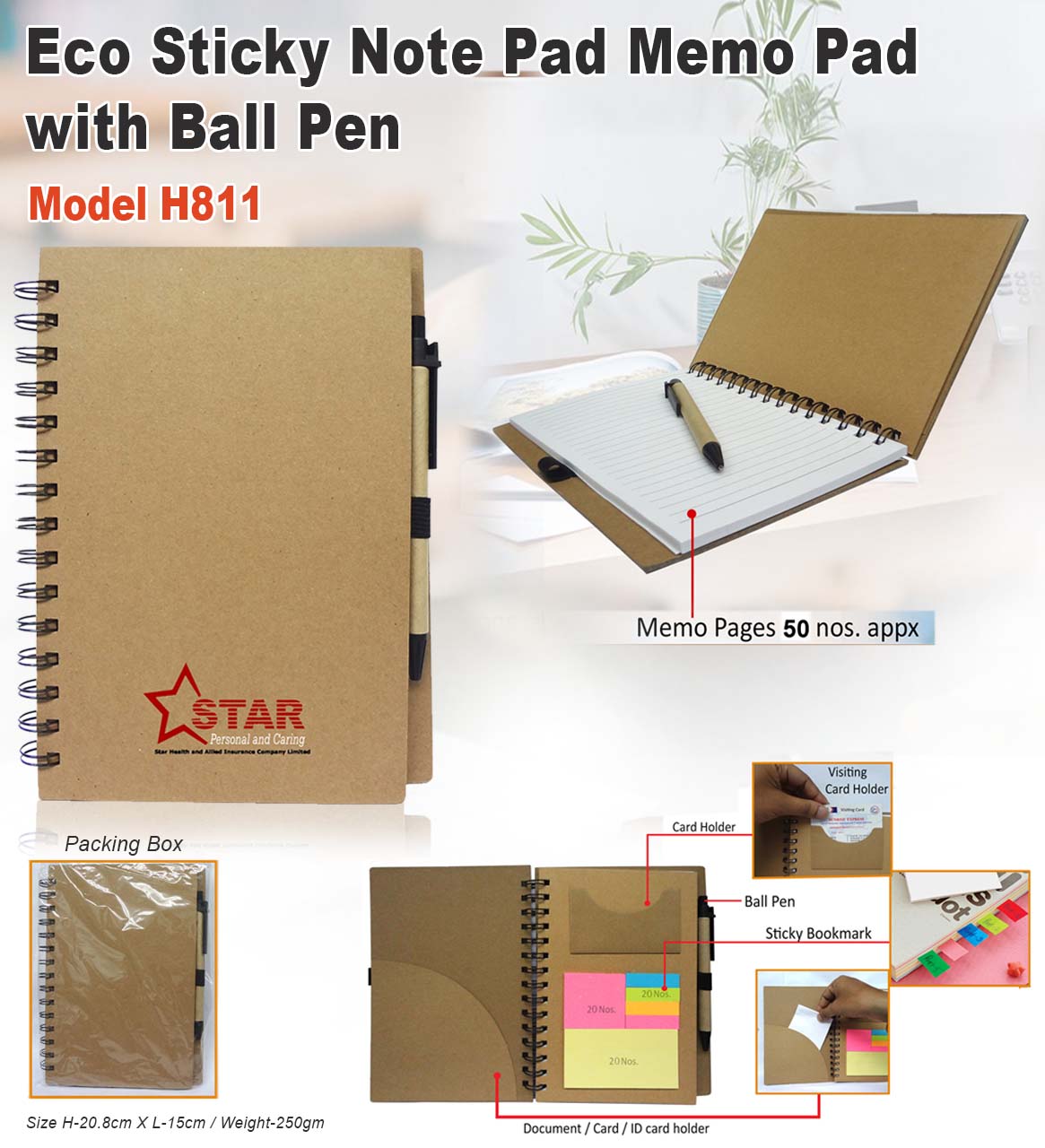 H811 Eco-Friendly Spiral Memo Pad with Pen for Corporate Gifting