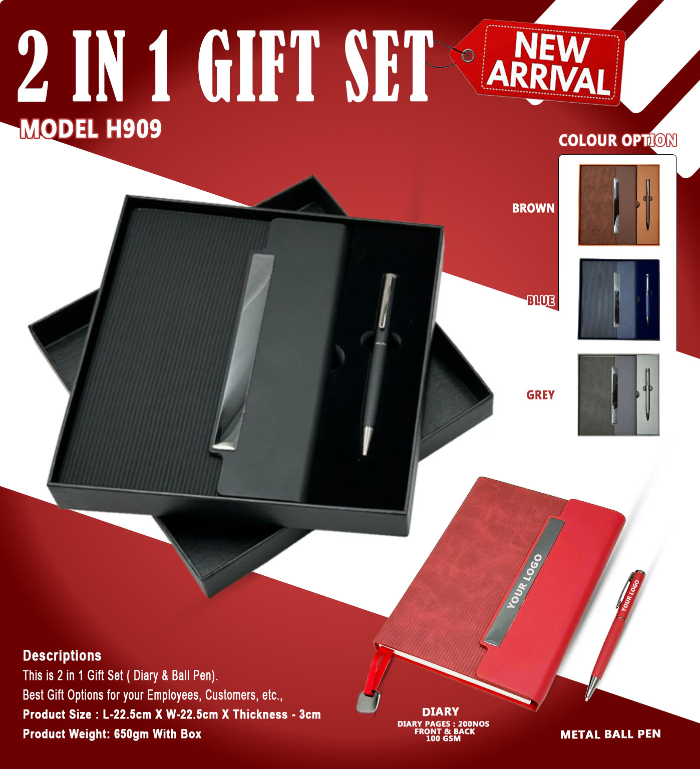 H909 Premium Diary & Metal Ball Pen 2-in-1 Gift Set for Corporate Gifting & Executive Branding