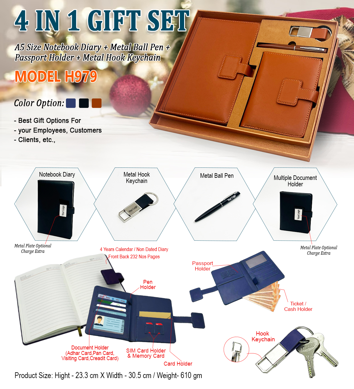 H978 Premium PU Planner Diary & Metal Ball Pen Gift Set for Corporate Gifting and Executive Branding