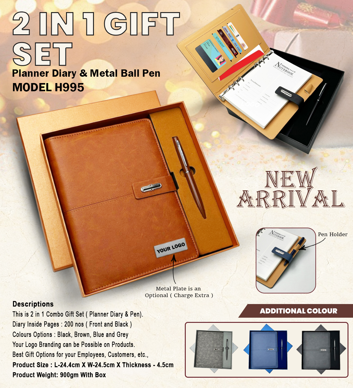 H995 Premium Planner Diary & Metal Ball Pen Gift Set for Corporate Gifting & Executive Branding