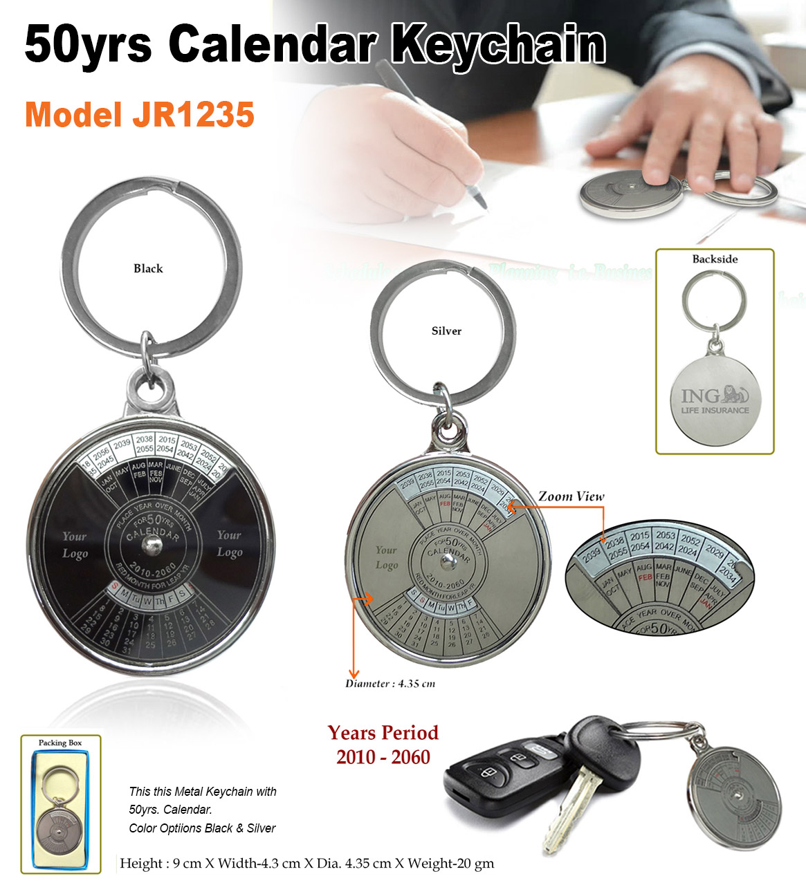 JR1235 Premium 50-Year Metal Calendar Keychain